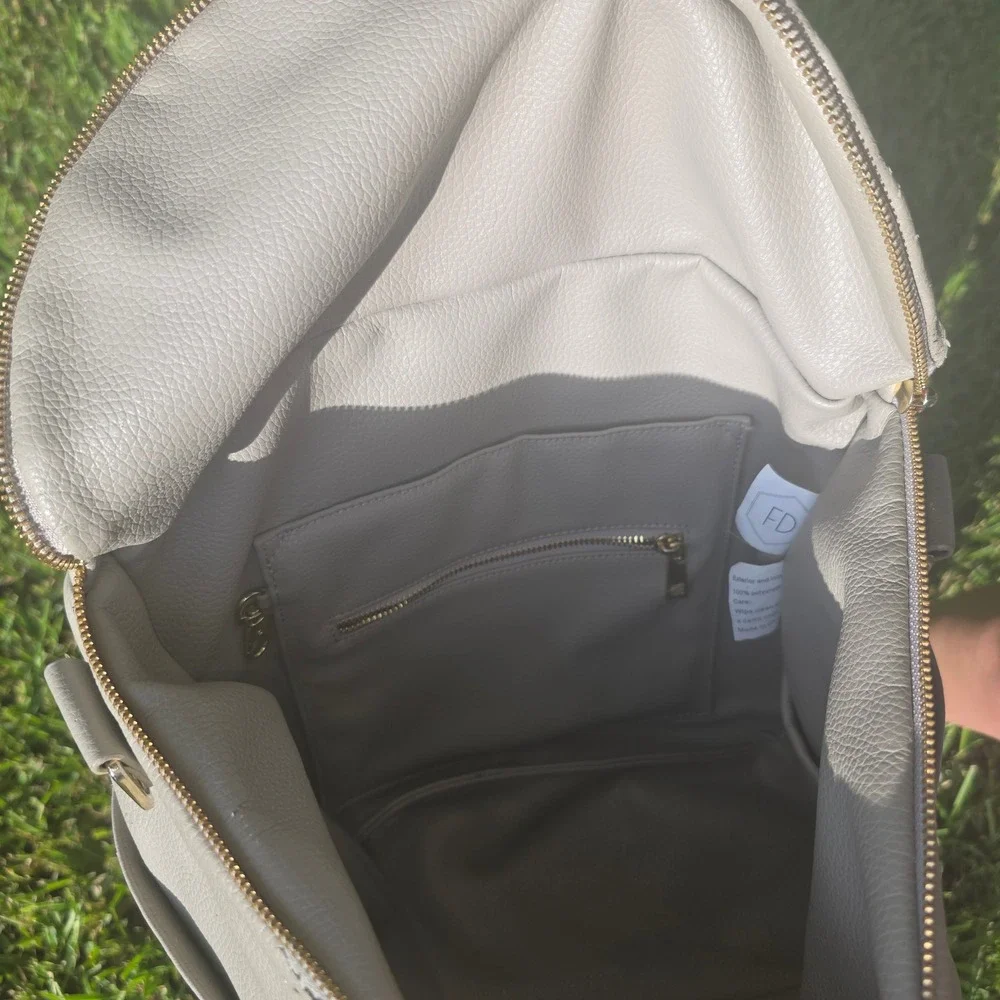 Fawn Design Original Diaper Bag Gray Vegan Leather Backpack Gold Hardware